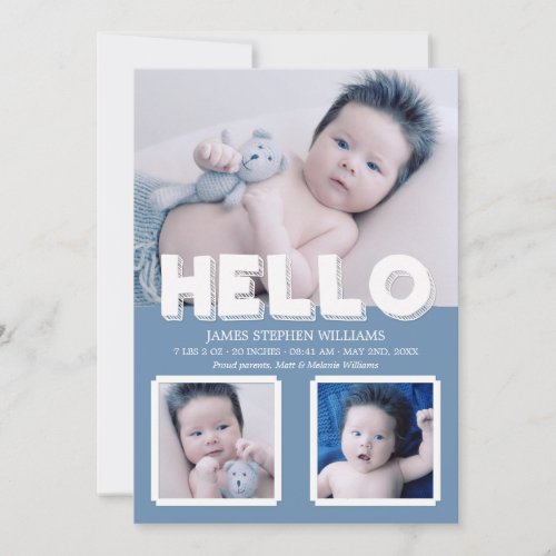 Hello Blue Baby Announcement Photo Collage