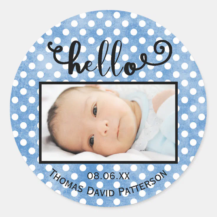 hello blue dots/photo - Circle Sticker | Zazzle