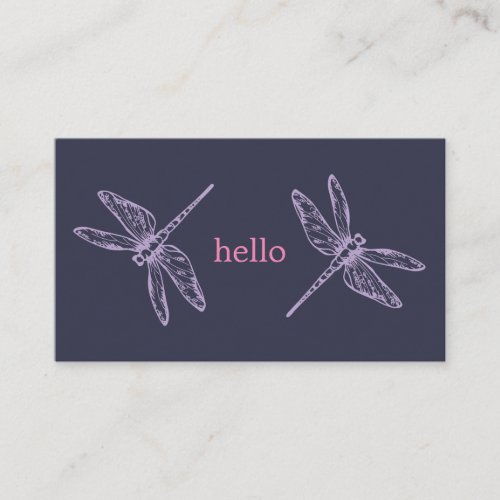 Hello blue purple dragonflies insects illustration business card