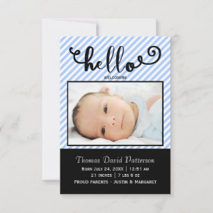 hello blue stripes photo - 3x5 Birth Announcement