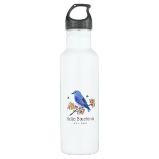 Hello Bluebirds Water Bottle - White