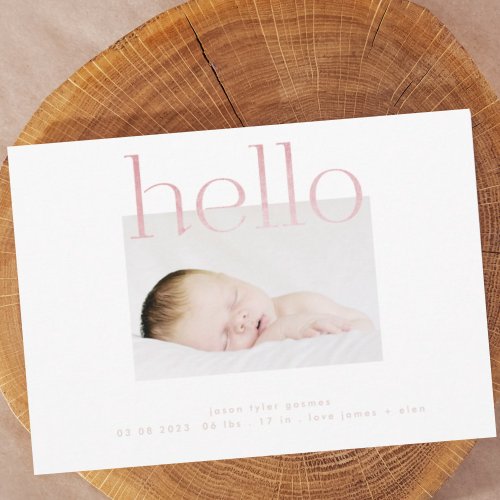 hello Blush Pink Foil modern simple minimalistic Announcement