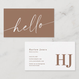 Hello Boho Minimalist Signature Neutral Tone Business Card