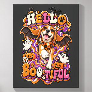 Hello Bootiful Beagle Halloween Funny Groovy Witch Canvas Photo Tile