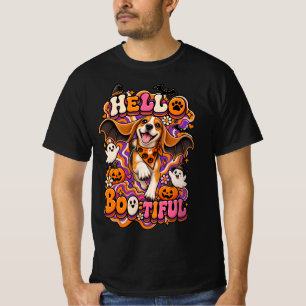 Hello Bootiful Beagle Halloween Funny Groovy Witch T-Shirt