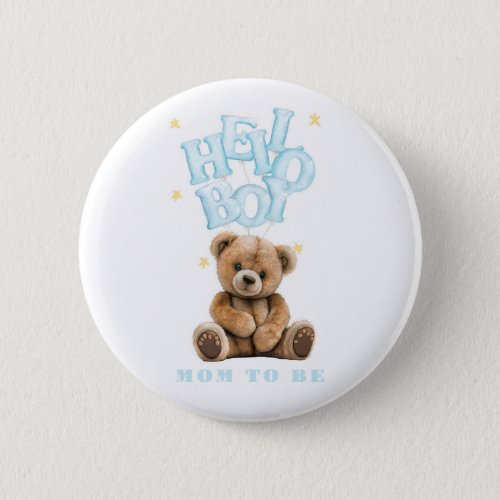 Hello Boy Balloon Teddy Bear Boy Baby Shower Button