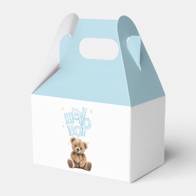 Hello Boy Balloon Teddy Bear Boy Baby Shower Favor Boxes (Front Side)