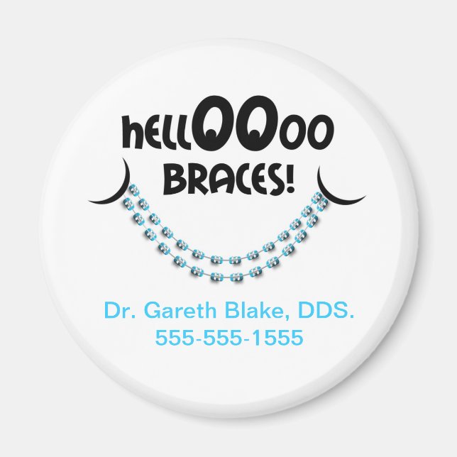 Hello Braces Blue Orthodontic Promotional Magnet (Front)