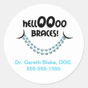 Hello Braces Blue Orthodontist Patient Custom Classic Round Sticker