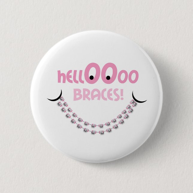 Hello Braces Pink Button (Front)