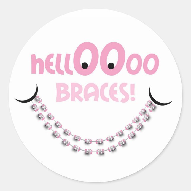 Hello Braces Pink Classic Round Sticker (Front)