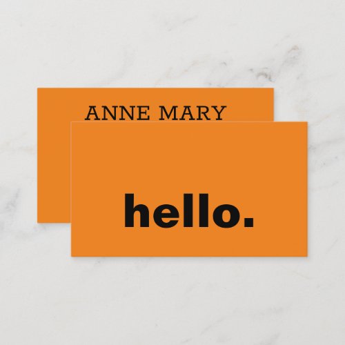 Hello Bright Colorful Typography Custom Orange Business Card