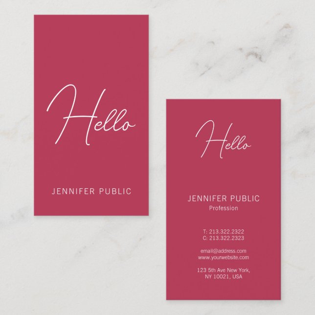 Hello Business Cards Modern Vertical Calligraphy (Front/Back)