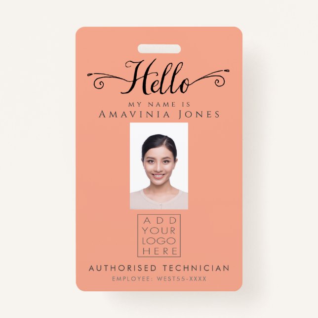 Hello Business Photo ID Identification Plastic Badge (Front)
