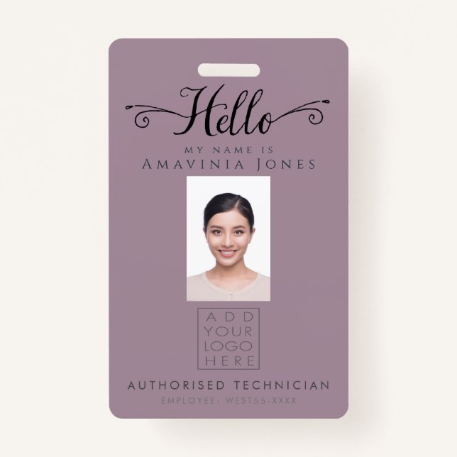 Hello Business Photo ID Identification Plastic Badge (Front)