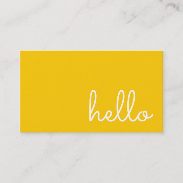 Hello | Casual Modern White & Yellow Business Card (Front)
