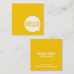 Hello Casual Modern White & Yellow Speech Bubble Square Business Card