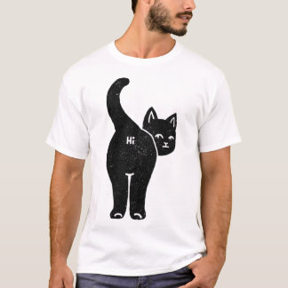 Hello Cat Butt Minimalist Black By Tobe Fonseca  T-Shirt