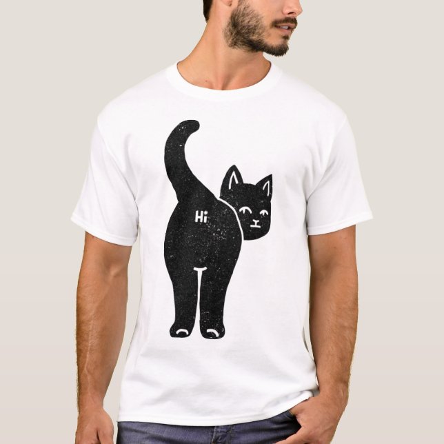 Hello Cat Butt Minimalist Black By Tobe Fonseca  T-Shirt (Front)