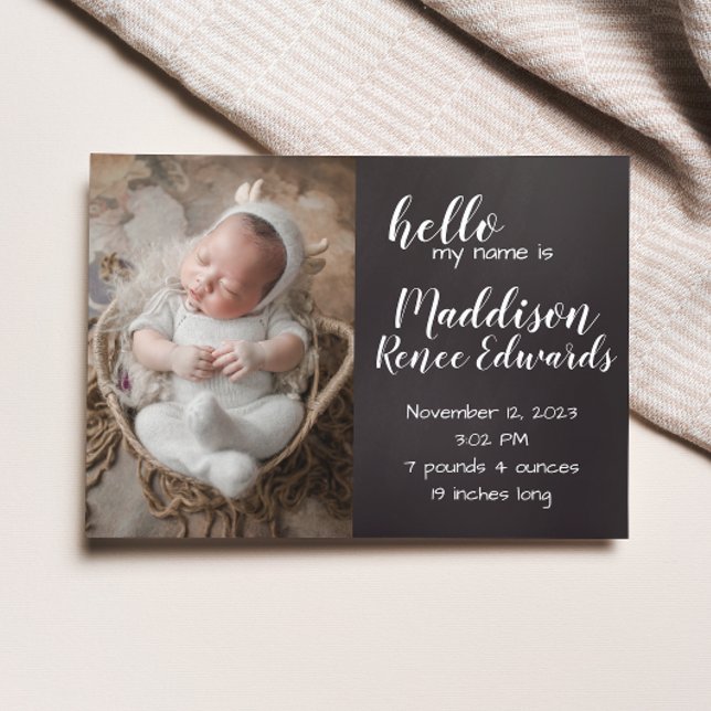 Hello chalkboard birth announcement with photos (Creator Uploaded)