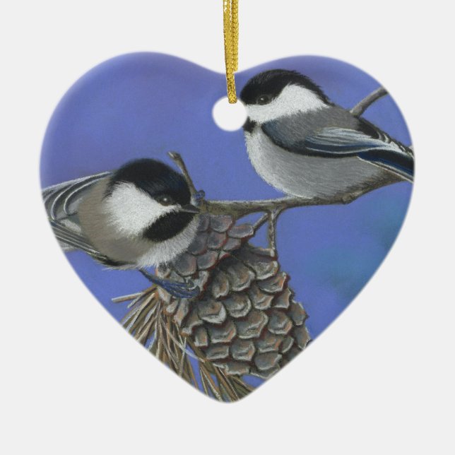 Hello Chickadees Ceramic Ornament (Front)