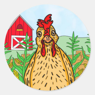 Hello Chicken Cute Cartoon Drawing Classic Round Sticker