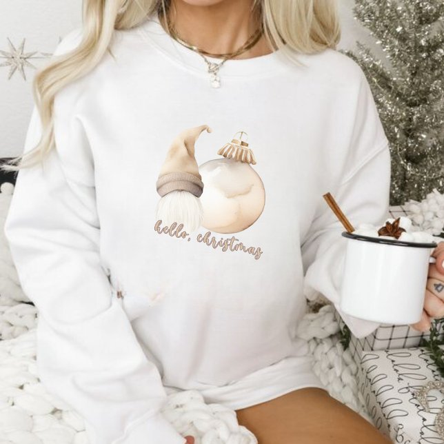 Hello Christmas Beige Gnome Ornament Sweatshirt (Creator Uploaded)