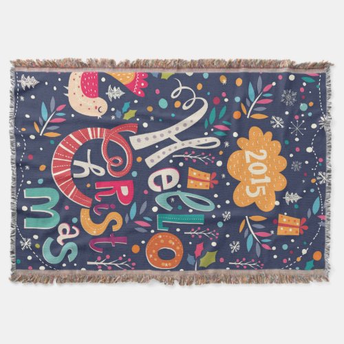 Hello Christmas Colorful Retro Design Throw Blanket