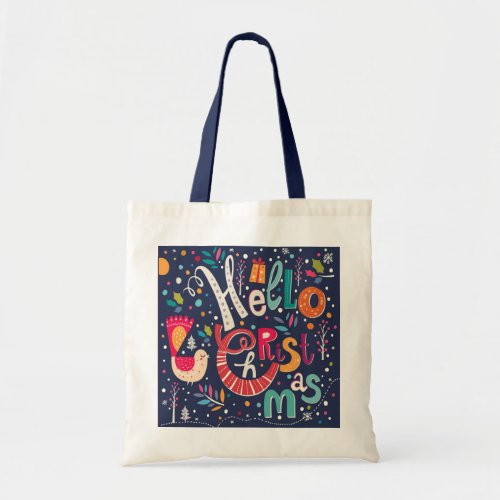 Hello Christmas Colorful Text Design Tote Bag