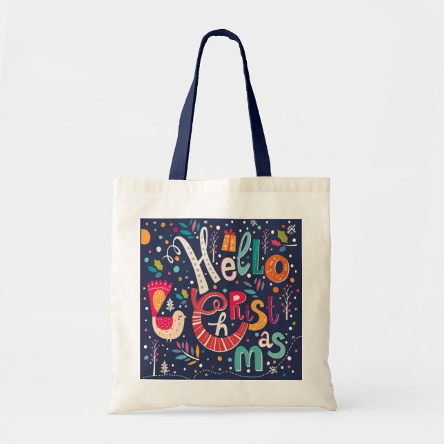 Hello Christmas Colorful Text Design Tote Bag (Front)