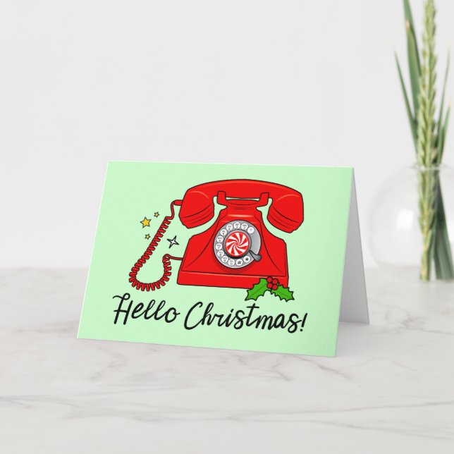 Hello Christmas! Retro Phone Blank Holiday Card (Front)
