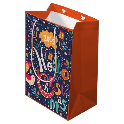 Hello Christmas Retro Text Design Medium Gift Bag