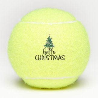 Hello Christmas with Christmas Tree Tennis Balls