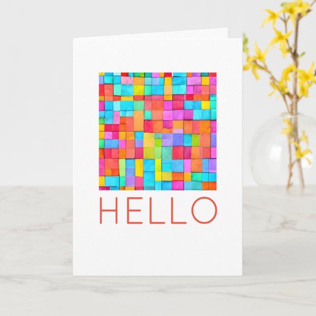 HELLO Colorful Abstract Art Modern Fun Cheerful Card (Yellow Flower)