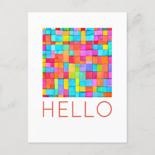 HELLO Colorful Abstract Art Modern Fun Cheerful Postcard