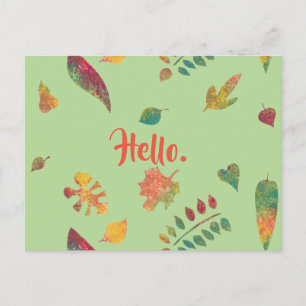 Hello Colorful Autumn Leaves Postcards