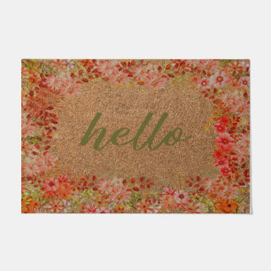 Hello Colorful Flower Door Mat, Floral Welcome Doormat