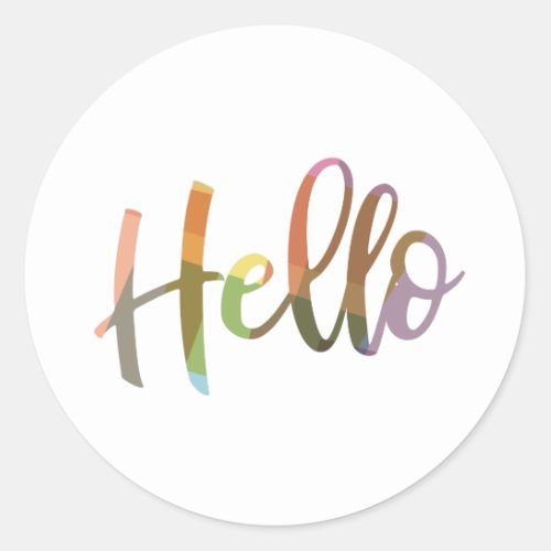 Hello Colorful Word Art Script Lettering Design Classic Round Sticker