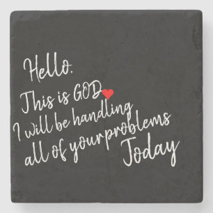 'Hello' Comfort Faith Inspiration Bold Black White Stone Coaster