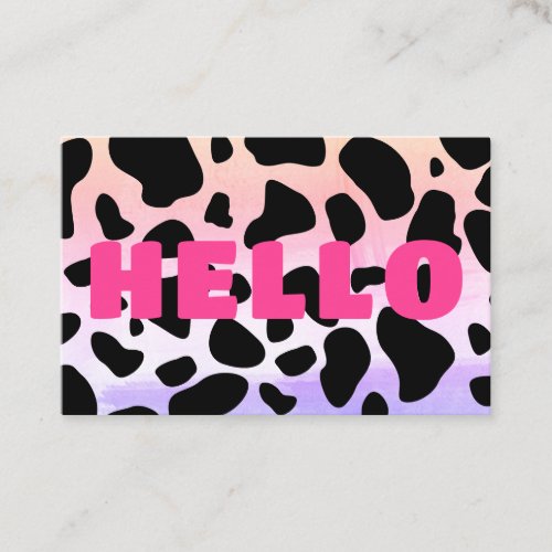 Hello Cow Print Black Hot Pink Abstract Business Card
