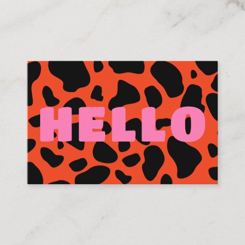 Hello Cow Print Black Orange Hot Pink Business Card