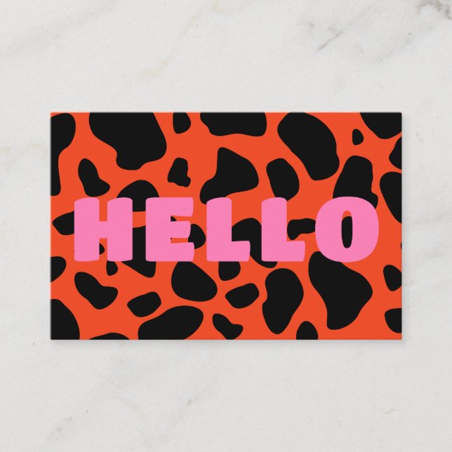 Hello Cow Print Black Orange Hot Pink Business Card (Front)