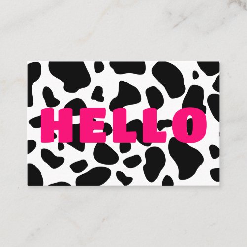 HELLO Cow Print Black White Hot Pink Business Card