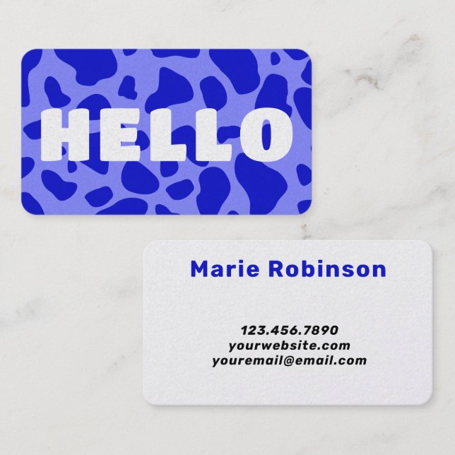 HELLO Cow Print White royal blue Business Card (Front/Back)