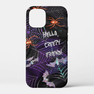 Hello Creepy Friend Spider Bats Cobweb Purple Text iPhone 12 Mini Case