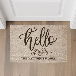 Hello Custom Name Fiber Doormat