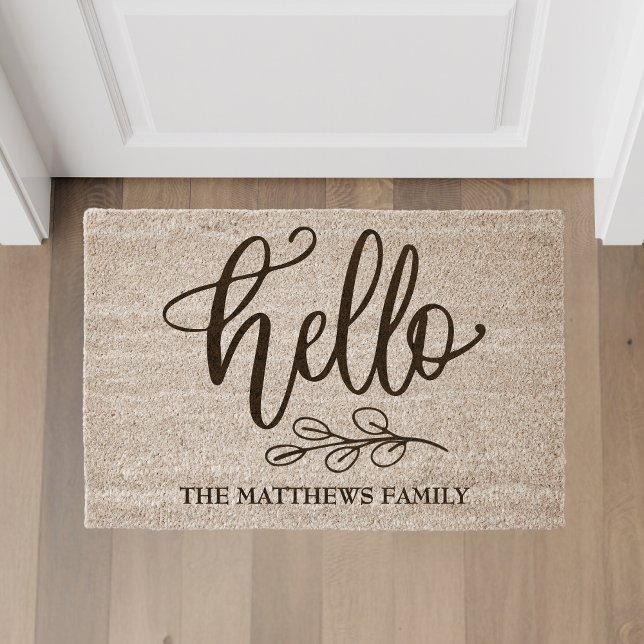 Hello Custom Name  Fiber Doormat (Pretty and practical this doormat can easily be personalized by clicking "Personalize this template")