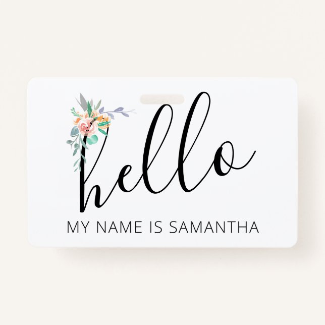 Hello Custom Name Floral Edge Badge (Front)