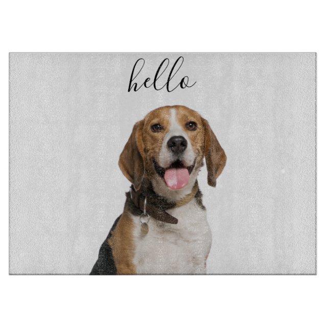Hello Cute Beagle Dog Mom Pet Photo Cutting Board (Front)