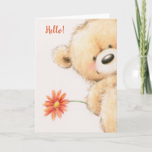 Hello Cute Bear Popping with a flower Card
